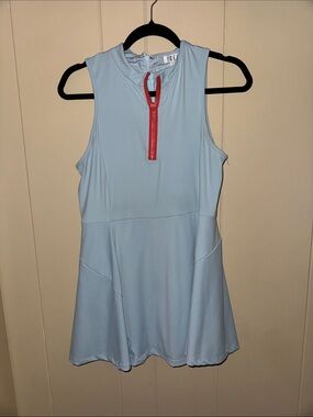 TCEC Light Blue Athletic Dress/Shorts with Coral Zip Detail